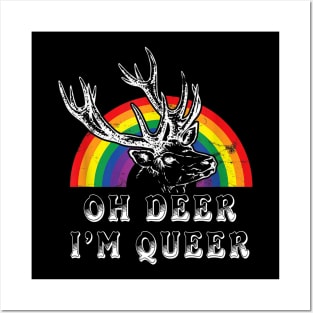 Funny Gay Pride Oh Deer I'm Queer LGBT Rainbow Posters and Art